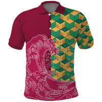 Japanese Bishamon-Kikkou Pattern Polo Shirt Water Pillar Silent River Flow - Polynesian Pride