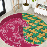 Japanese Bishamon-Kikkou Pattern Round Carpet Water Pillar Silent River Flow - Polynesian Pride