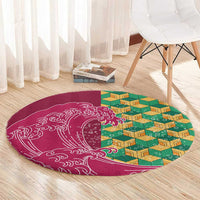 Japanese Bishamon-Kikkou Pattern Round Carpet Water Pillar Silent River Flow - Polynesian Pride