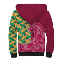 Japanese Bishamon-Kikkou Pattern Sherpa Hoodie Water Pillar Silent River Flow - Polynesian Pride