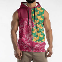 Japanese Bishamon-Kikkou Pattern Sleeveless Zip Hoodie Water Pillar Silent River Flow - Polynesian Pride