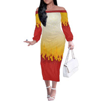 Japanese Kaen Pattern Family Matching Off The Shoulder Long Sleeve Dress and Hawaiian Shirt Flame Pillar Blazing Lion Heart - Polynesian Pride
