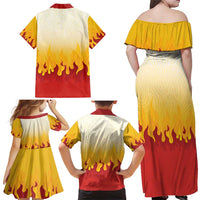 Japanese Kaen Pattern Family Matching Off Shoulder Maxi Dress and Hawaiian Shirt Flame Pillar Blazing Lion Heart - Polynesian Pride