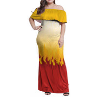 Japanese Kaen Pattern Family Matching Off Shoulder Maxi Dress and Hawaiian Shirt Flame Pillar Blazing Lion Heart - Polynesian Pride