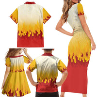 Japanese Kaen Pattern Family Matching Short Sleeve Bodycon Dress and Hawaiian Shirt Flame Pillar Blazing Lion Heart - Polynesian Pride