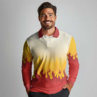 Japanese Kaen Pattern Long Sleeve Polo Shirt Flame Pillar Blazing Lion Heart - Polynesian Pride