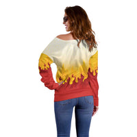 Japanese Kaen Pattern Off Shoulder Sweater Flame Pillar Blazing Lion Heart - Polynesian Pride