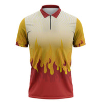Japanese Kaen Pattern Zipper Polo Shirt Flame Pillar Blazing Lion Heart - Polynesian Pride