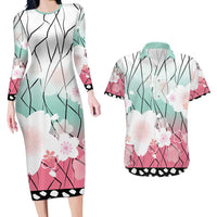 Japanese Kocho Pattern Couples Matching Long Sleeve Bodycon Dress and Hawaiian Shirt Insect Pillar Butterfly Flower Fairy - Polynesian Pride