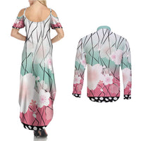 Japanese Kocho Pattern Couples Matching Summer Maxi Dress and Long Sleeve Button Shirt Insect Pillar Butterfly Flower Fairy - Polynesian Pride
