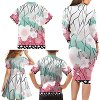 Japanese Kocho Pattern Family Matching Long Sleeve Bodycon Dress and Hawaiian Shirt Insect Pillar Butterfly Flower Fairy - Polynesian Pride
