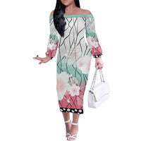 Japanese Kocho Pattern Family Matching Off The Shoulder Long Sleeve Dress and Hawaiian Shirt Insect Pillar Butterfly Flower Fairy - Polynesian Pride