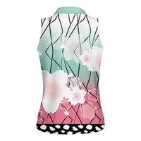 Japanese Kocho Pattern Women Sleeveless Polo Shirt Insect Pillar Butterfly Flower Fairy - Polynesian Pride