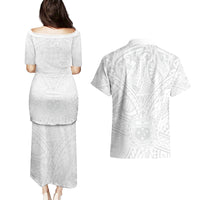 Samoa Lotu Tamaiti Couples Matching Puletasi Dress and Hawaiian Shirt Polynesian White Sunday Simple LT9 - Polynesian Pride