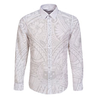 Samoa Lotu Tamaiti Family Matching Long Sleeve Bodycon Dress and Hawaiian Shirt Polynesian White Sunday Simple LT9 Dad's Shirt - Long Sleeve White - Polynesian Pride