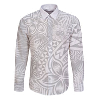 Samoa Lotu Tamait Family Matching Off Shoulder Short Dress and Hawaiian Shirt Tropical Plant White Sunday With Polynesia Pattern LT9 Dad's Shirt - Long Sleeve White - Polynesian Pride