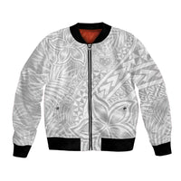 Personalised Samoa Lotu Tamait Bomber Jacket Tropical Plant White Sunday With Polynesia Pattern LT9 Unisex White - Polynesian Pride