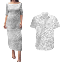 Personalised Samoa Lotu Tamait Couples Matching Puletasi Dress and Hawaiian Shirt Tropical Plant White Sunday With Polynesia Pattern LT9 White - Polynesian Pride