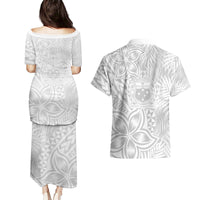 Personalised Samoa Lotu Tamait Couples Matching Puletasi Dress and Hawaiian Shirt Tropical Plant White Sunday With Polynesia Pattern LT9 - Polynesian Pride