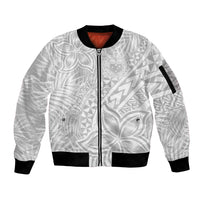 Personalised Samoa Lotu Tamait Sleeve Zip Bomber Jacket Tropical Plant White Sunday With Polynesia Pattern LT9 Unisex White - Polynesian Pride