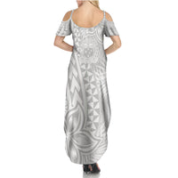 Personalised Samoa Lotu Tamait Summer Maxi Dress Tropical Plant White Sunday With Polynesia Pattern LT9 - Polynesian Pride
