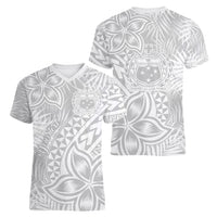 Personalised Samoa Lotu Tamait Women V Neck T Shirt Tropical Plant White Sunday With Polynesia Pattern LT9 - Polynesian Pride