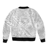 Personalised Tonga White Sunday Bomber Jacket Tropical Plant With Polynesian Pattern LT9 - Polynesian Pride
