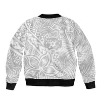 Personalised Tonga White Sunday Bomber Jacket Tropical Plant With Polynesian Pattern LT9 - Polynesian Pride