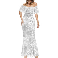 Personalised Tonga White Sunday Mermaid Dress Tropical Plant With Polynesian Pattern LT9 - Polynesian Pride