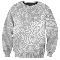 Personalised Tonga White Sunday Sweatshirt Tropical Plant With Polynesian Pattern LT9 Unisex White - Polynesian Pride