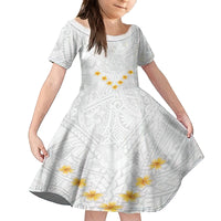 Tonga White Sunday Family Matching Off Shoulder Long Sleeve Dress and Hawaiian Shirt Polynesian Plumeria Tribal Simple LT9 Daughter's Dress White - Polynesian Pride