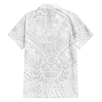 Tonga White Sunday Family Matching Off Shoulder Long Sleeve Dress and Hawaiian Shirt Polynesian Plumeria Tribal Simple LT9 - Polynesian Pride