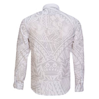 Tonga White Sunday Family Matching Off Shoulder Long Sleeve Dress and Hawaiian Shirt Polynesian Plumeria Tribal Simple LT9 - Polynesian Pride