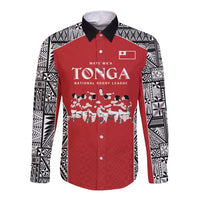 Custom Tonga Rugby Mate Ma'a Long Sleeve Button Shirt Tonga XIII Make History Pacific Champions LT9 Unisex Red - Polynesian Pride