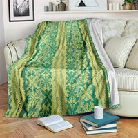 Hawaii Lei with Tribal Quilt Motif Blanket LT9 Green - Polynesian Pride