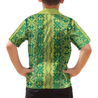 Hawaii Lei with Tribal Quilt Motif Family Matching Puletasi and Hawaiian Shirt