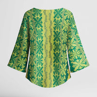 Hawaii Lei with Tribal Quilt Motif Kimono Sleeve Blouse - Polynesian Pride