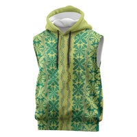 Hawaii Lei with Tribal Quilt Motif Sleeveless Hoodie LT9 Green - Polynesian Pride