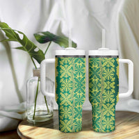 Hawaii Lei with Tribal Quilt Motif Tumbler With Handle