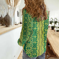 Hawaii Lei with Tribal Quilt Motif Women Casual Shirt