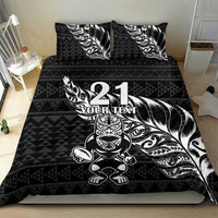 New Zealand Rugby Warrior Custom Bedding Set Black Fern Taniko Motif