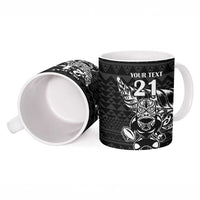 New Zealand Rugby Warrior Custom Ceramic Mug Black Fern Taniko Motif - Polynesian Pride
