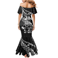 New Zealand Rugby Warrior Custom Family Matching Mermaid Dress and Hawaiian Shirt Black Fern Taniko Motif