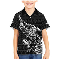 New Zealand Rugby Warrior Custom Family Matching Mermaid Dress and Hawaiian Shirt Black Fern Taniko Motif