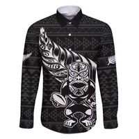 New Zealand Rugby Warrior Custom Family Matching Off The Shoulder Long Sleeve Dress and Hawaiian Shirt Black Fern Taniko Motif