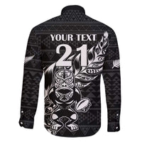 New Zealand Rugby Warrior Custom Family Matching Off The Shoulder Long Sleeve Dress and Hawaiian Shirt Black Fern Taniko Motif