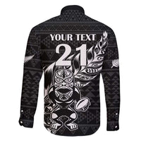 New Zealand Rugby Warrior Custom Family Matching Short Sleeve Bodycon Dress and Hawaiian Shirt Black Fern Taniko Motif