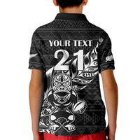 New Zealand Rugby Warrior Custom Kid Polo Shirt Black Fern Taniko Motif
