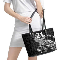 New Zealand Rugby Warrior Custom Leather Tote Bag Black Fern Taniko Motif