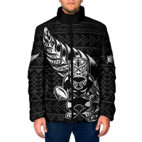 New Zealand Rugby Warrior Custom Padded Jacket Black Fern Taniko Motif - Polynesian Pride